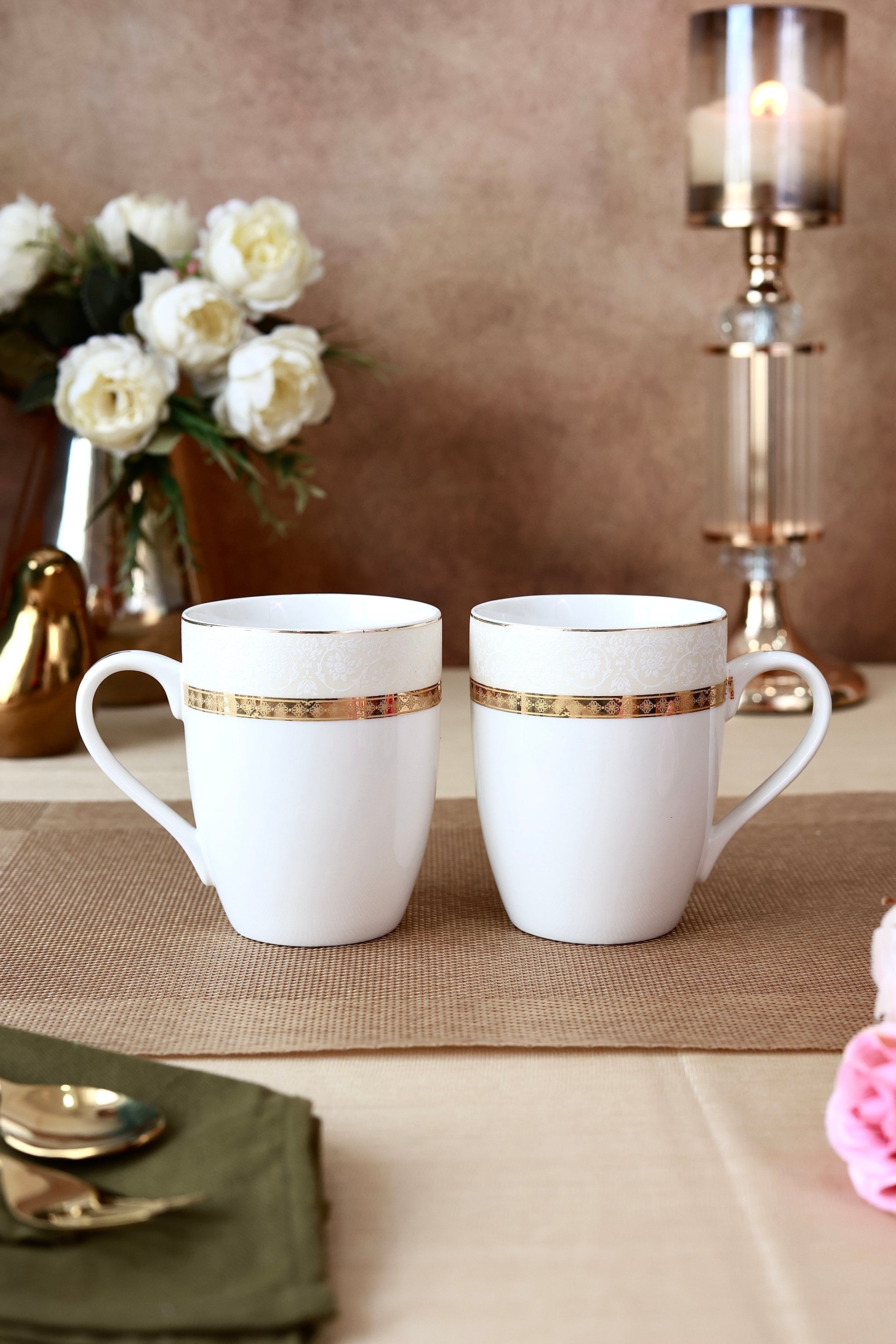Opaline Gold Coffee Mugs (Set of 2, 300 ML) - Vigneto