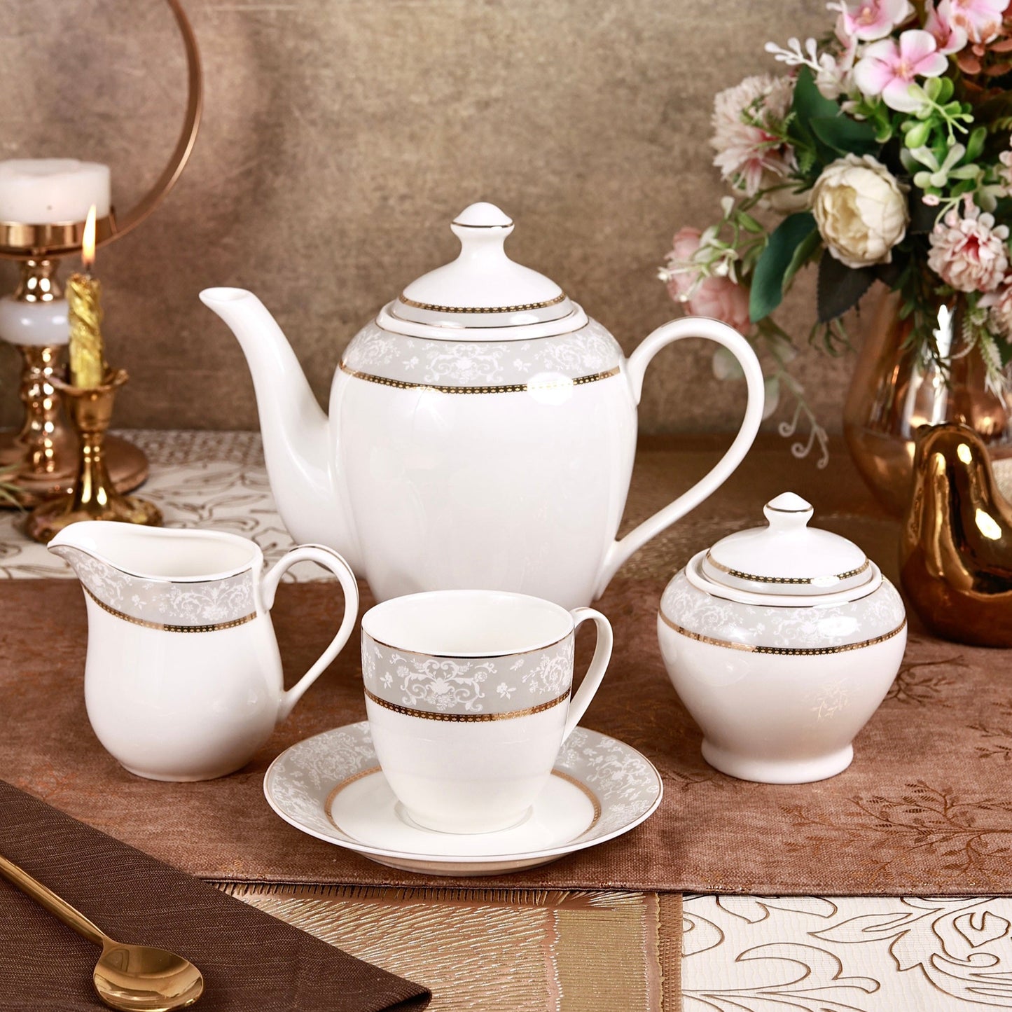 Fleur in Grey 15 Pcs Tea Set - Vigneto