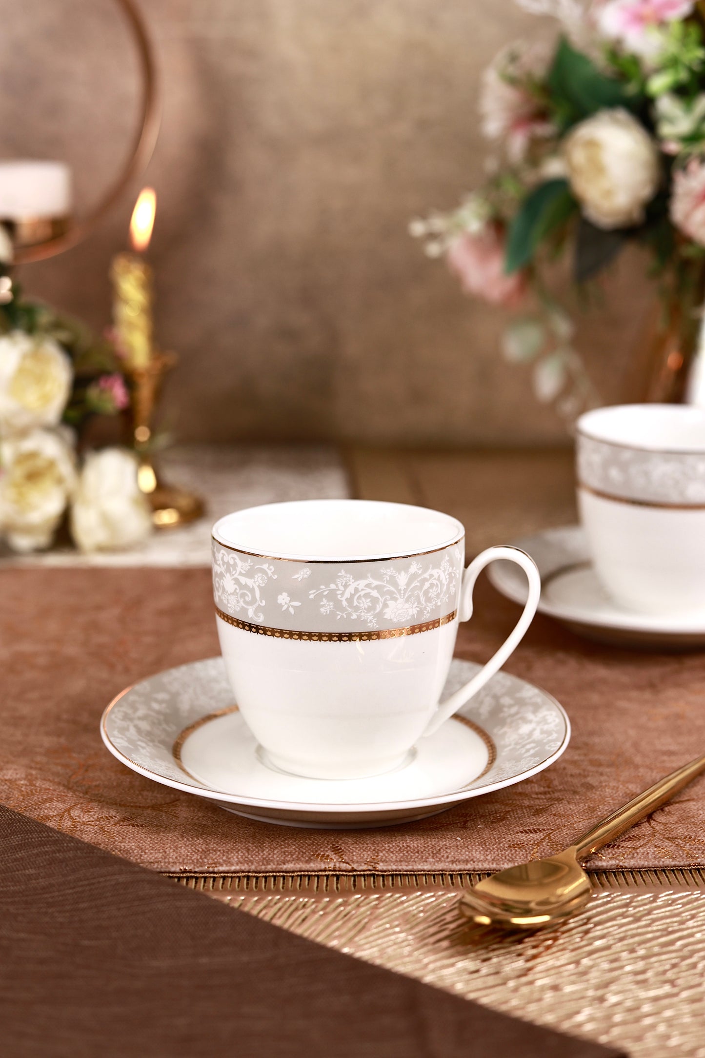Fleur in Grey 15 Pcs Tea Set - Vigneto