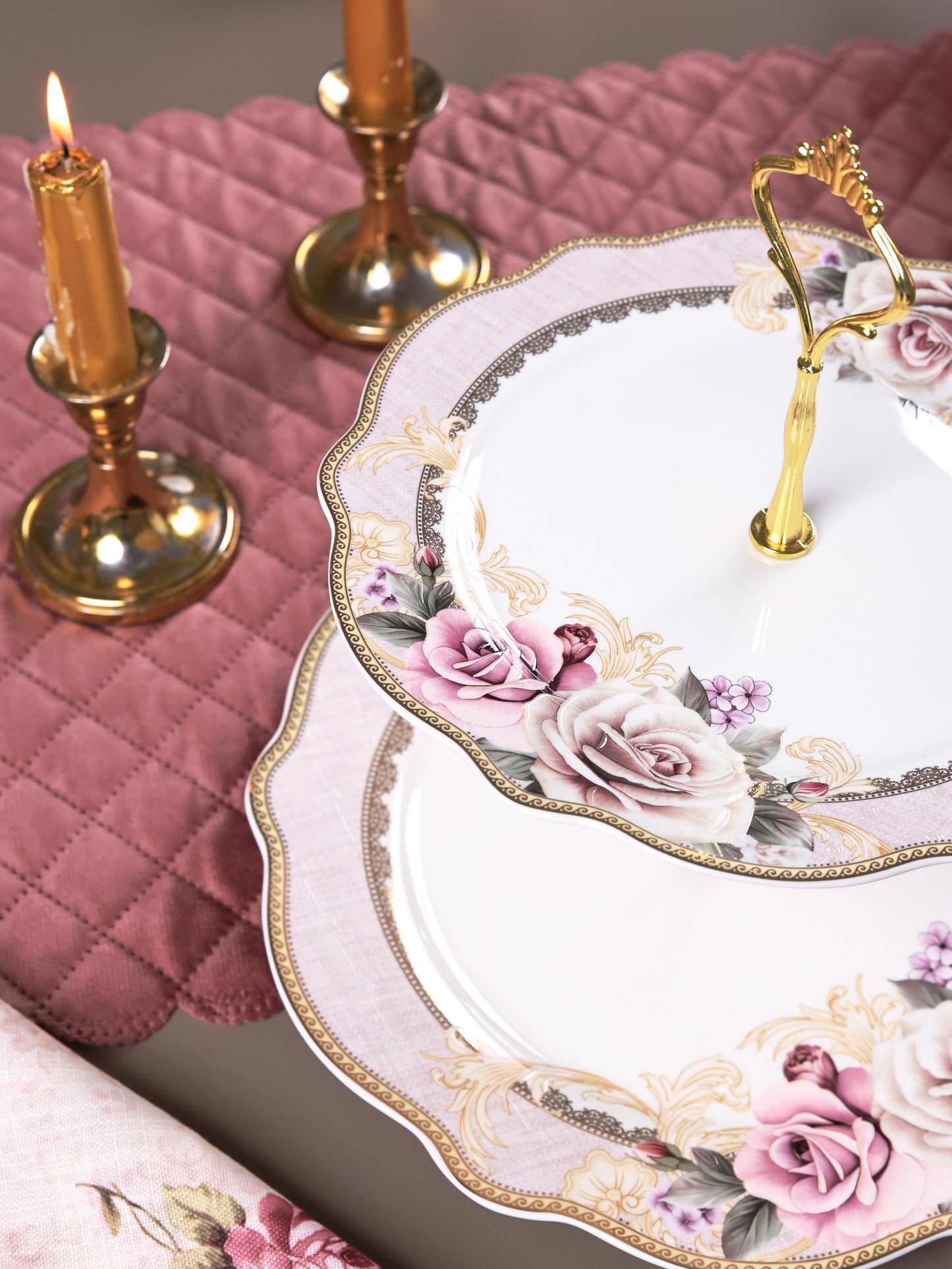 Gold Roses Two Tier Dessert Stand