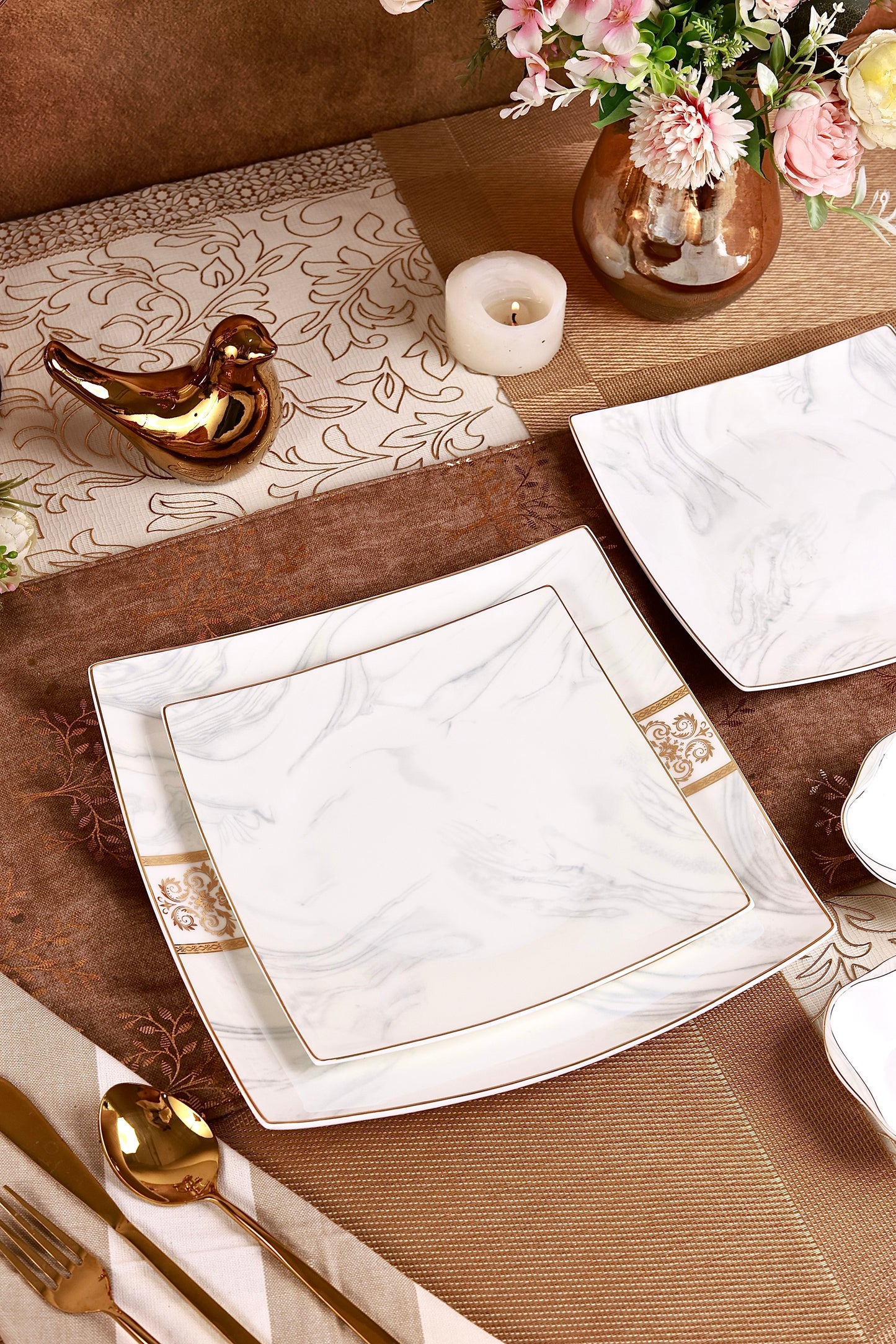 Regency Gold 10 Pcs Snack Set (2 Serving Plates, 6 Quarter Plates, 2 Dip Bowls)