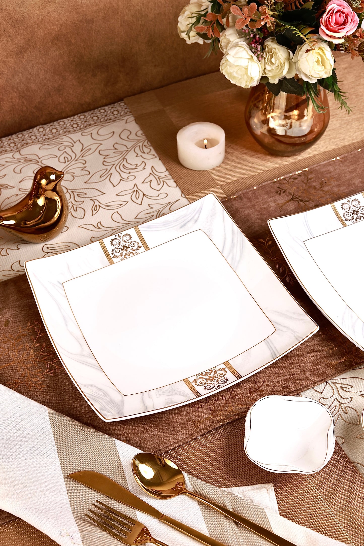 Regency Gold 10 Pcs Snack Set (2 Serving Plates, 6 Quarter Plates, 2 Dip Bowls)