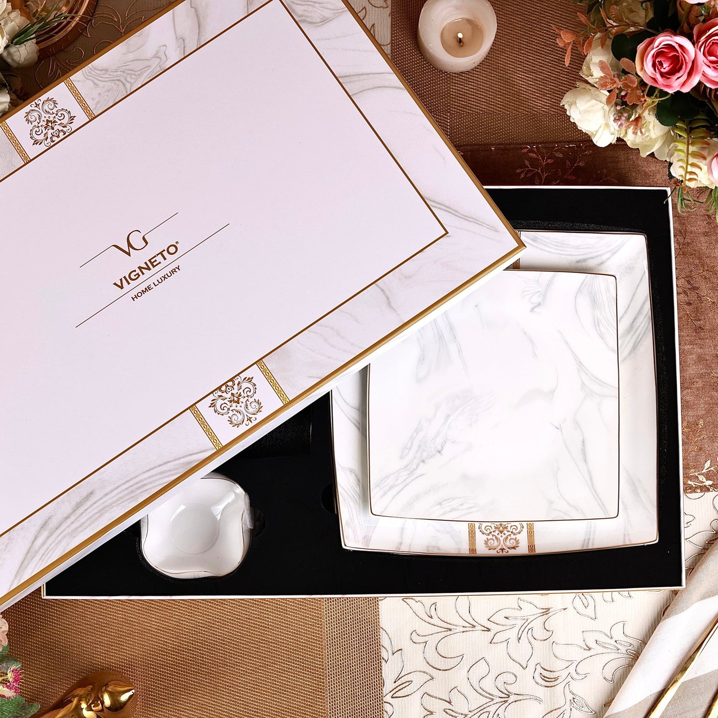 Regency Gold 10 Pcs Snack Set (2 Serving Plates, 6 Quarter Plates, 2 Dip Bowls)