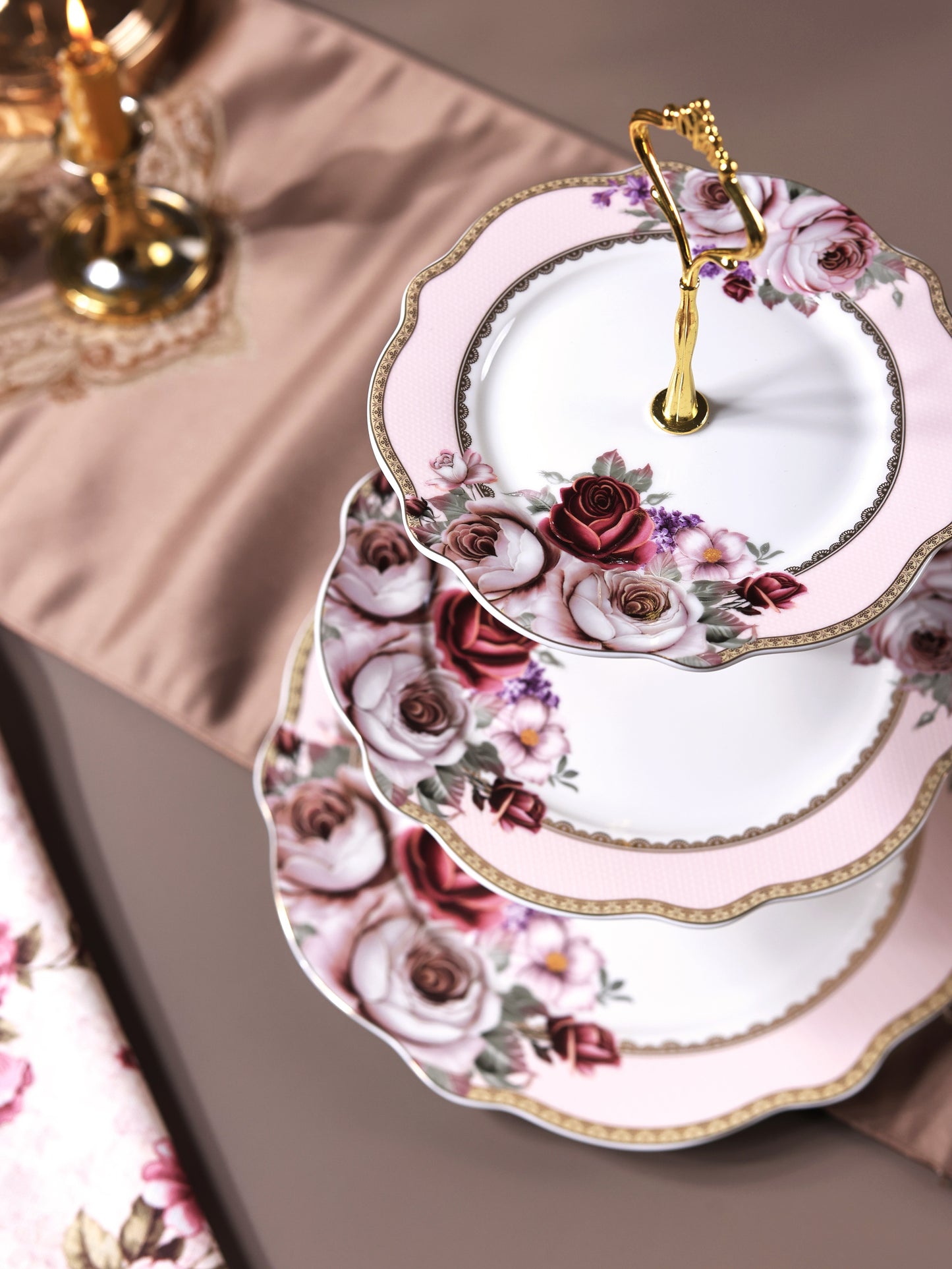 Rose Garden Three Tier Dessert Stand - Vigneto