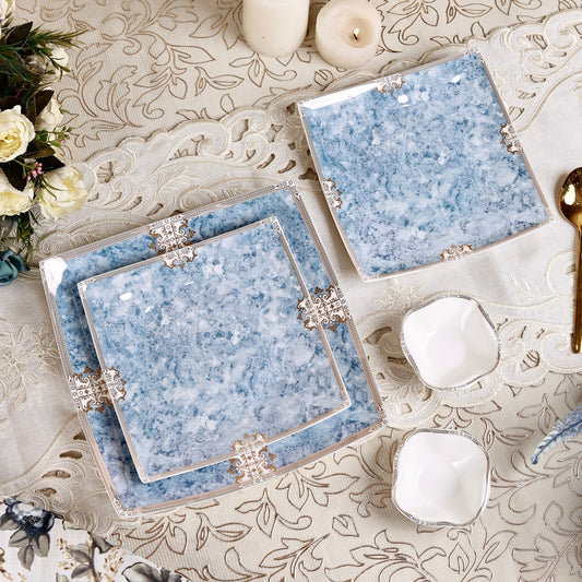 Majestique Blue 10 Pcs Snack Set (2 Serving Plates, 6 Quarter Plates, 2 Dip Bowls)