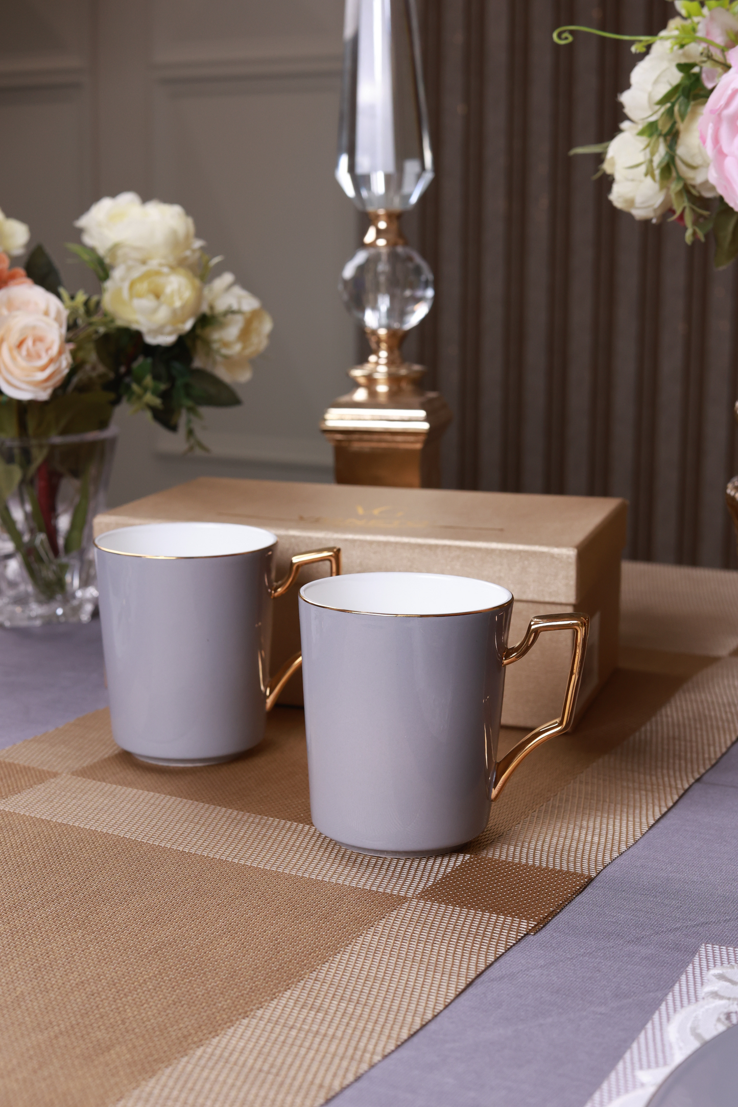 Opulent Grey Set of Coffee Mugs (Luxe Edition, 24K Gold, In glaze)
