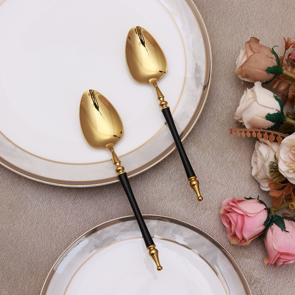 Grecian Black Table Spoon (Shine Gold Finish, Set of 6)