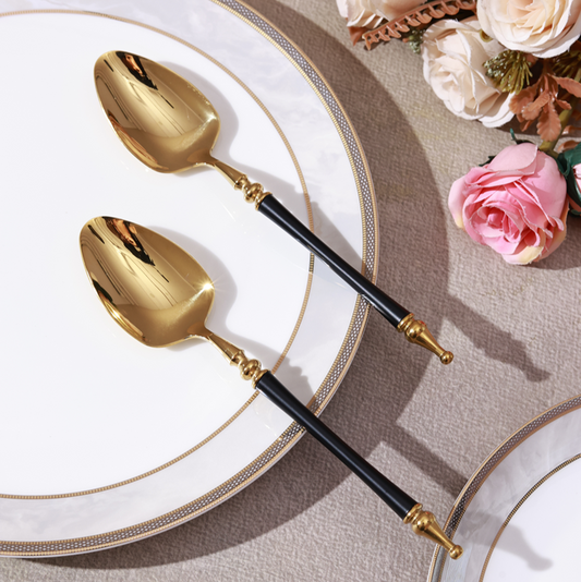Grecian Black Table Spoon (Shine Gold Finish, Set of 6)