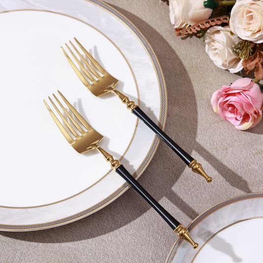 Grecian Black Table Fork (Shine Gold Finish, Set of 6)