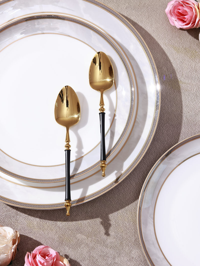 Grecian Black Dessert Spoon (Shine Gold Finish, Set of 6)