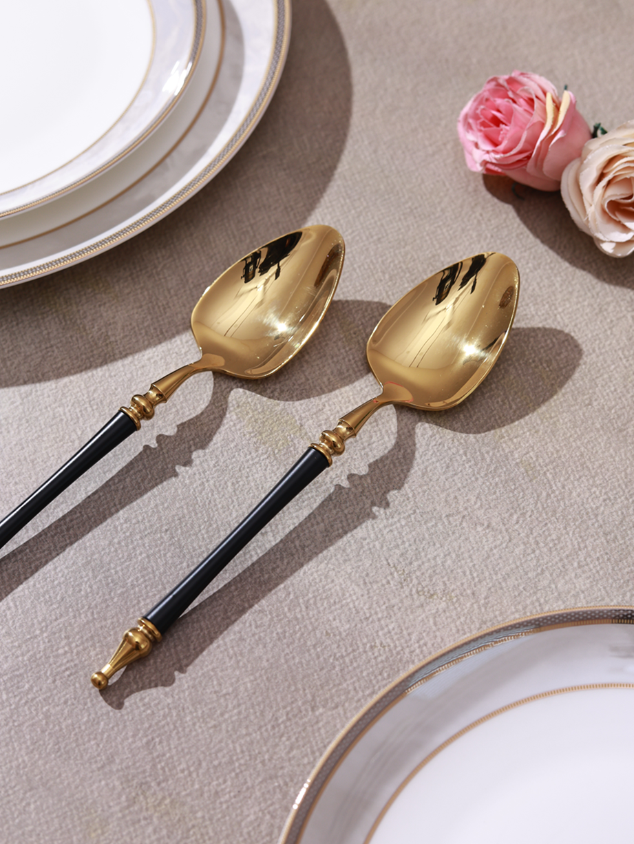 Grecian Black Table Spoon (Shine Gold Finish, Set of 6)