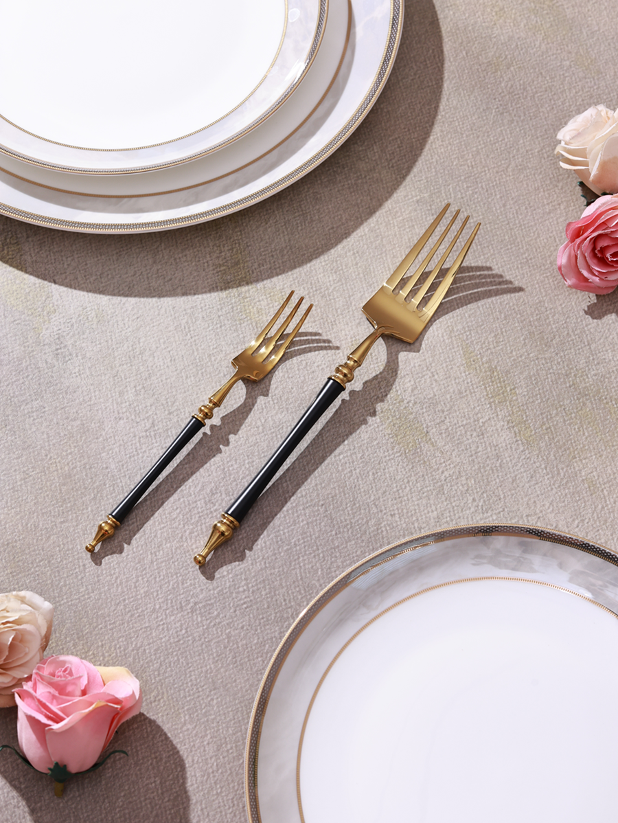 Grecian Black Table Fork (Shine Gold Finish, Set of 6)