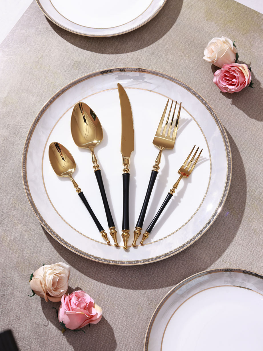 Grecian Black Table Spoon (Shine Gold Finish, Set of 6)