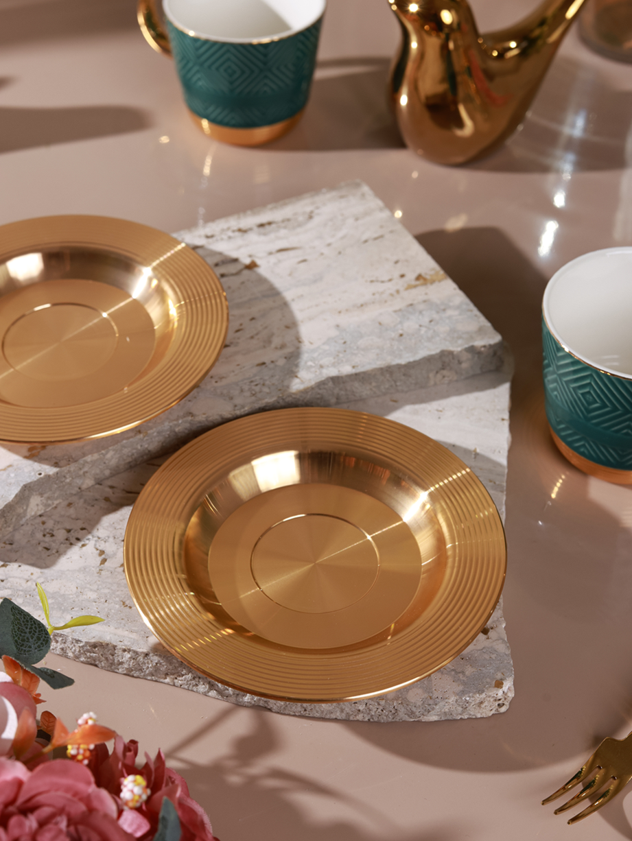 Verde Cup and Saucer Set (Metal Collection, 24K Gold)