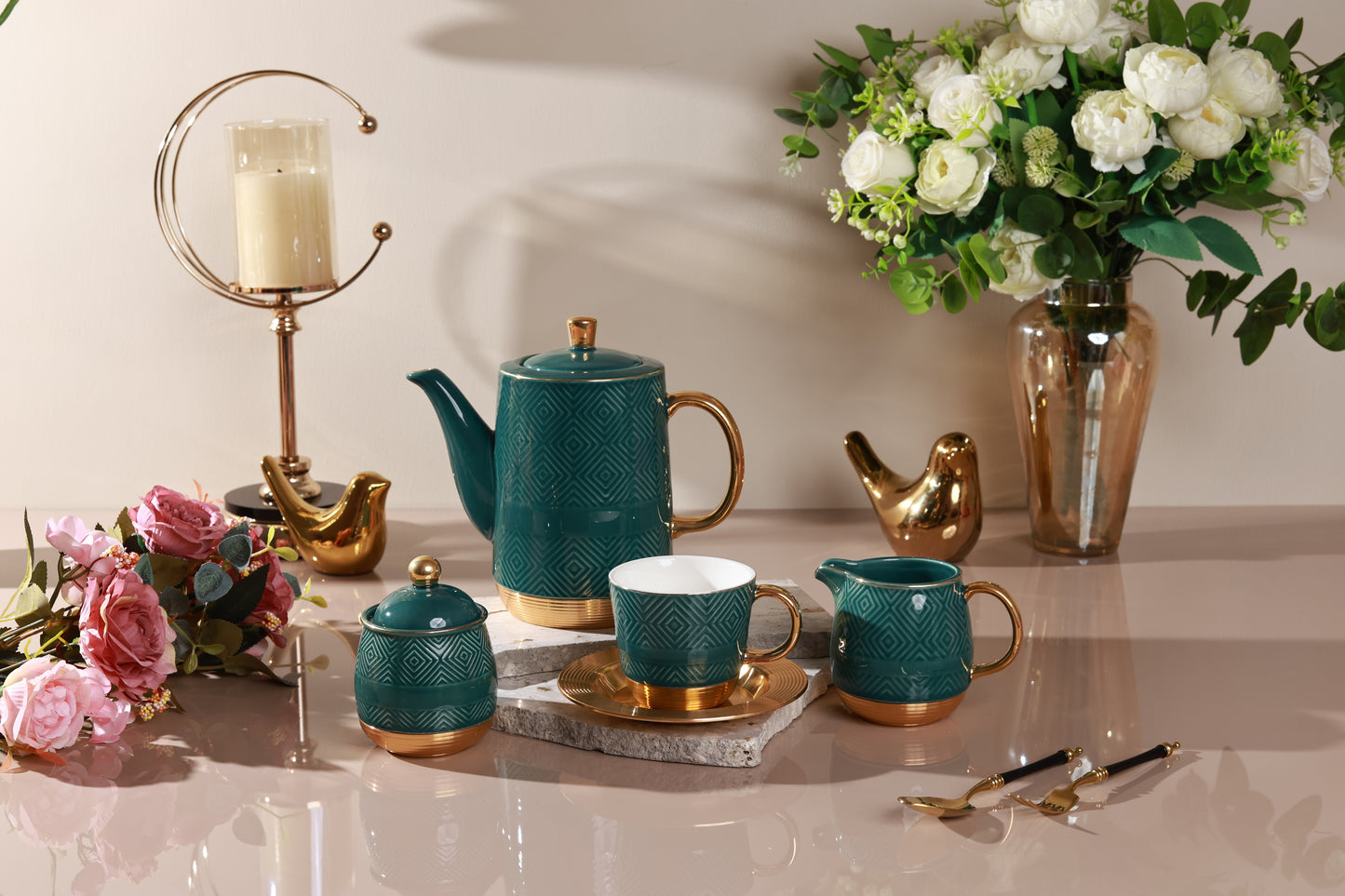Verde 15 Pcs Tea Set (Metal Collection, 24K Gold)