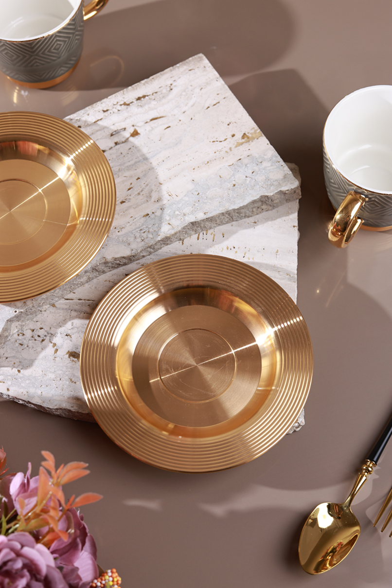 Grey Cup and Saucer Set (Metal Collection, 24K Gold)