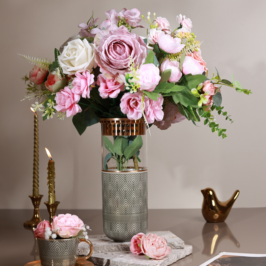 Grey Flower Vase (Metal Collection, 24K Gold)