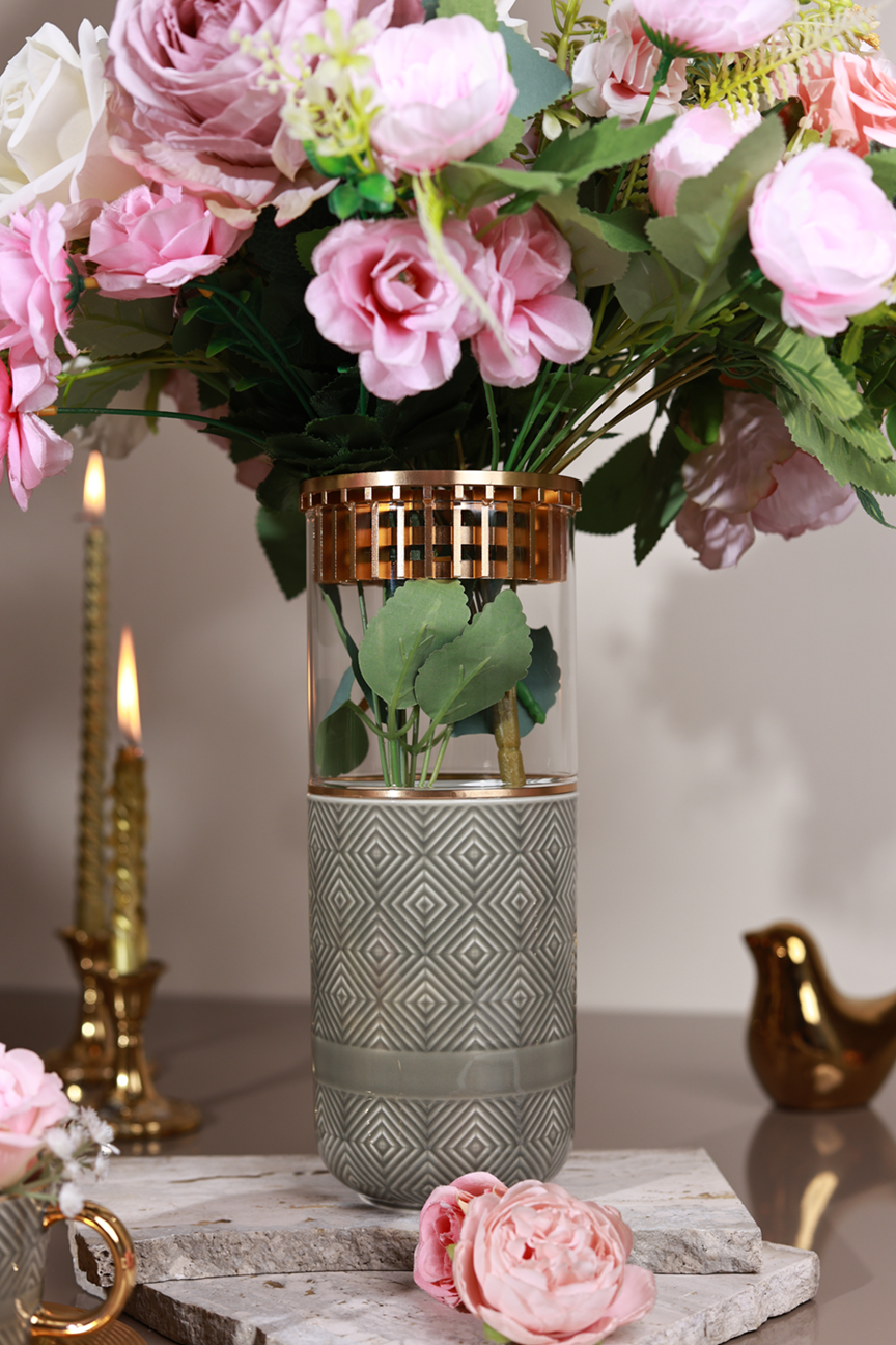 Grey Flower Vase (Metal Collection, 24K Gold)