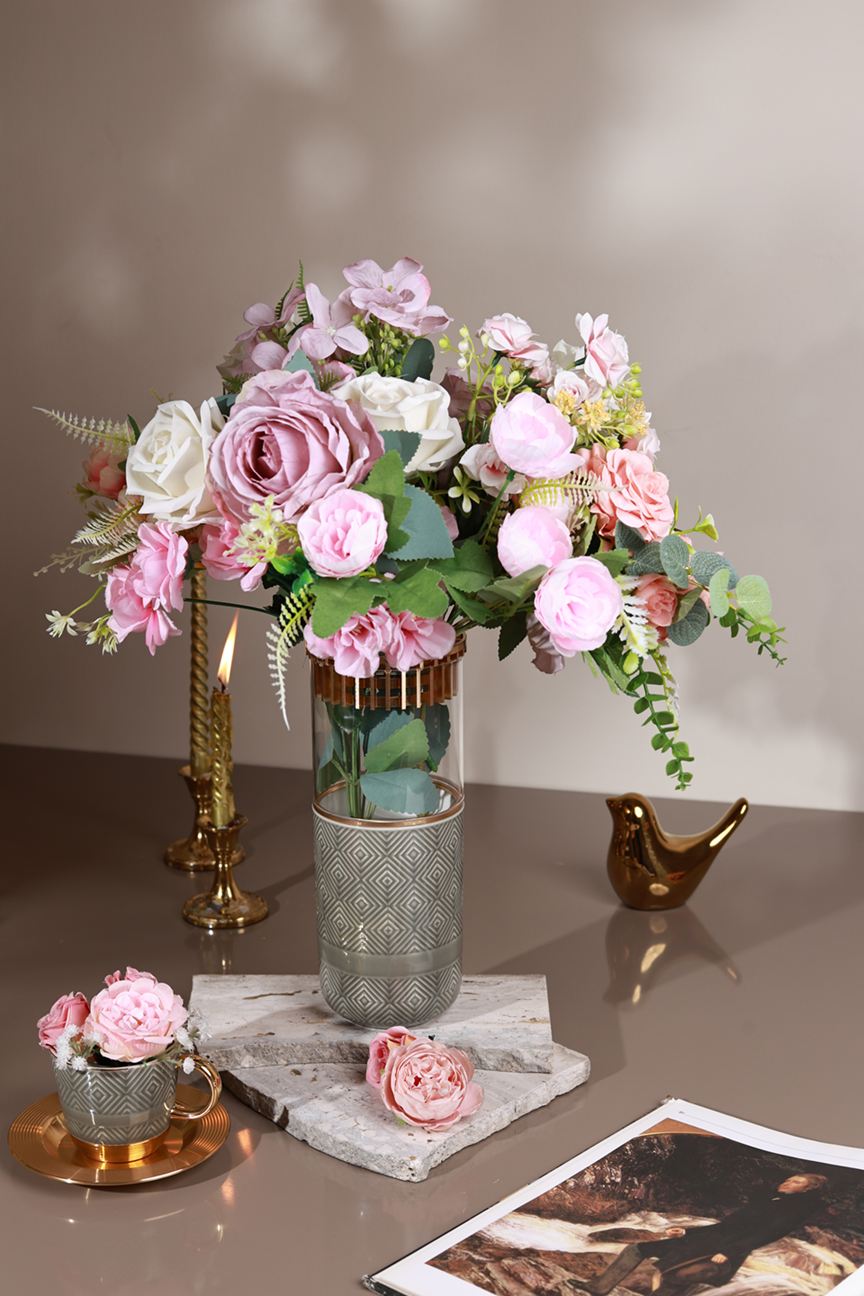 Grey Flower Vase (Metal Collection, 24K Gold)