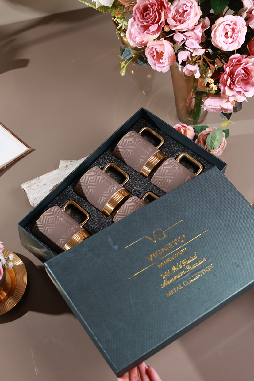 Chestnut Set of 6 Mugs (Metal Collection, 24K Gold, 180 ML)