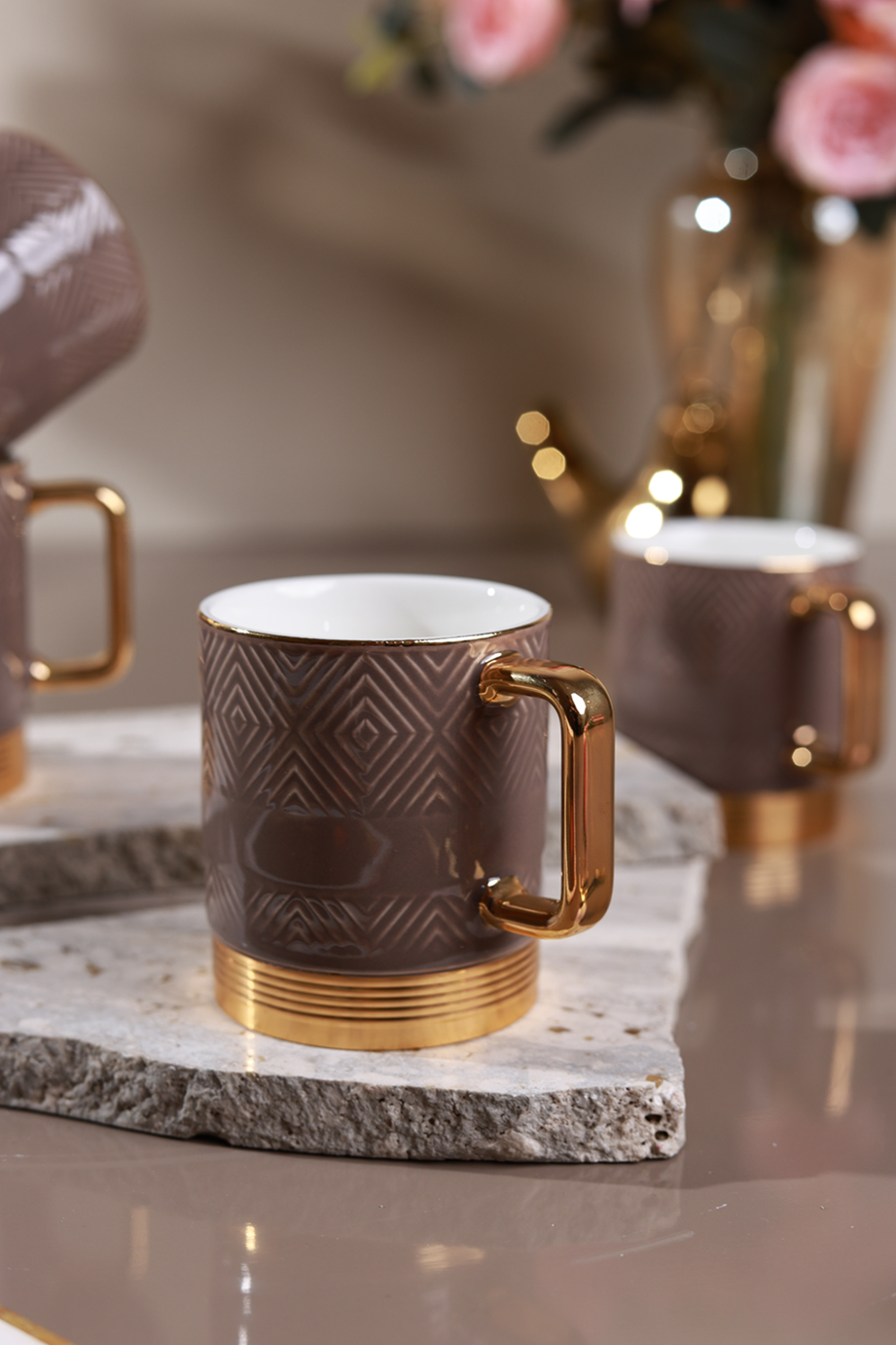 Chestnut Set of 6 Mugs (Metal Collection, 24K Gold, 180 ML)