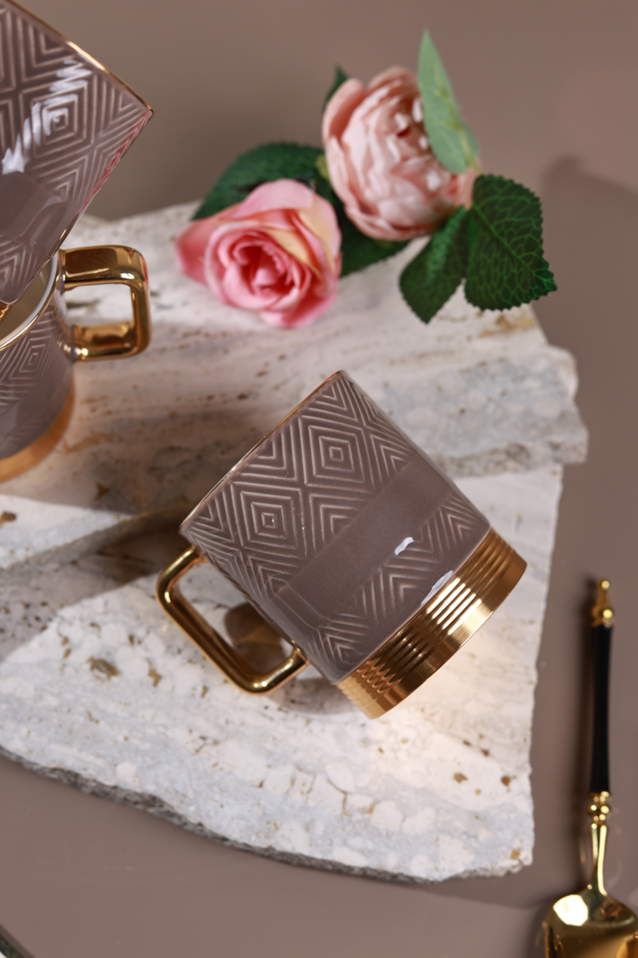 Chestnut Set of 6 Mugs (Metal Collection, 24K Gold, 180 ML)