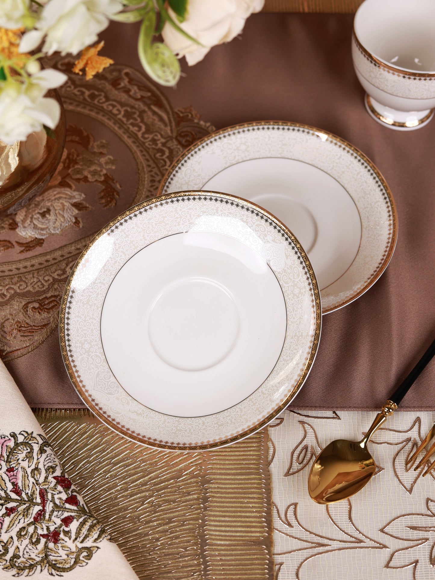 Persian Ivory Cup and Saucer Set (6 Cups and 6 Saucers)