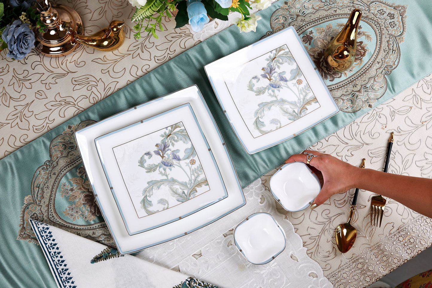 Oriental Blume 10 Pcs Snack Set (2 Serving Plates, 6 Quarter Plates, 2 Dip Bowls)