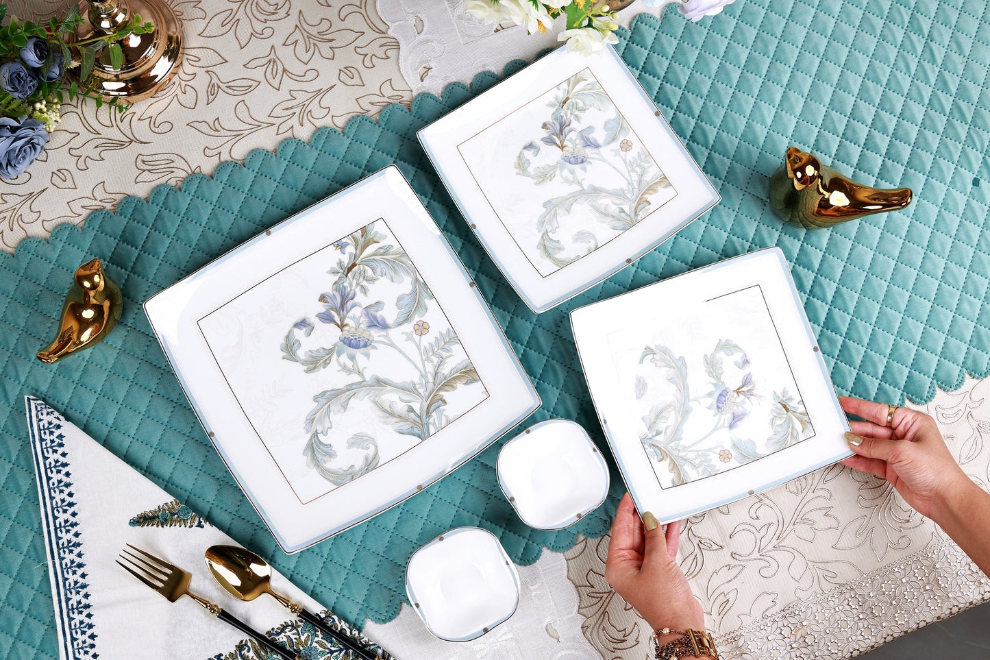 Oriental Blume 10 Pcs Snack Set (2 Serving Plates, 6 Quarter Plates, 2 Dip Bowls)