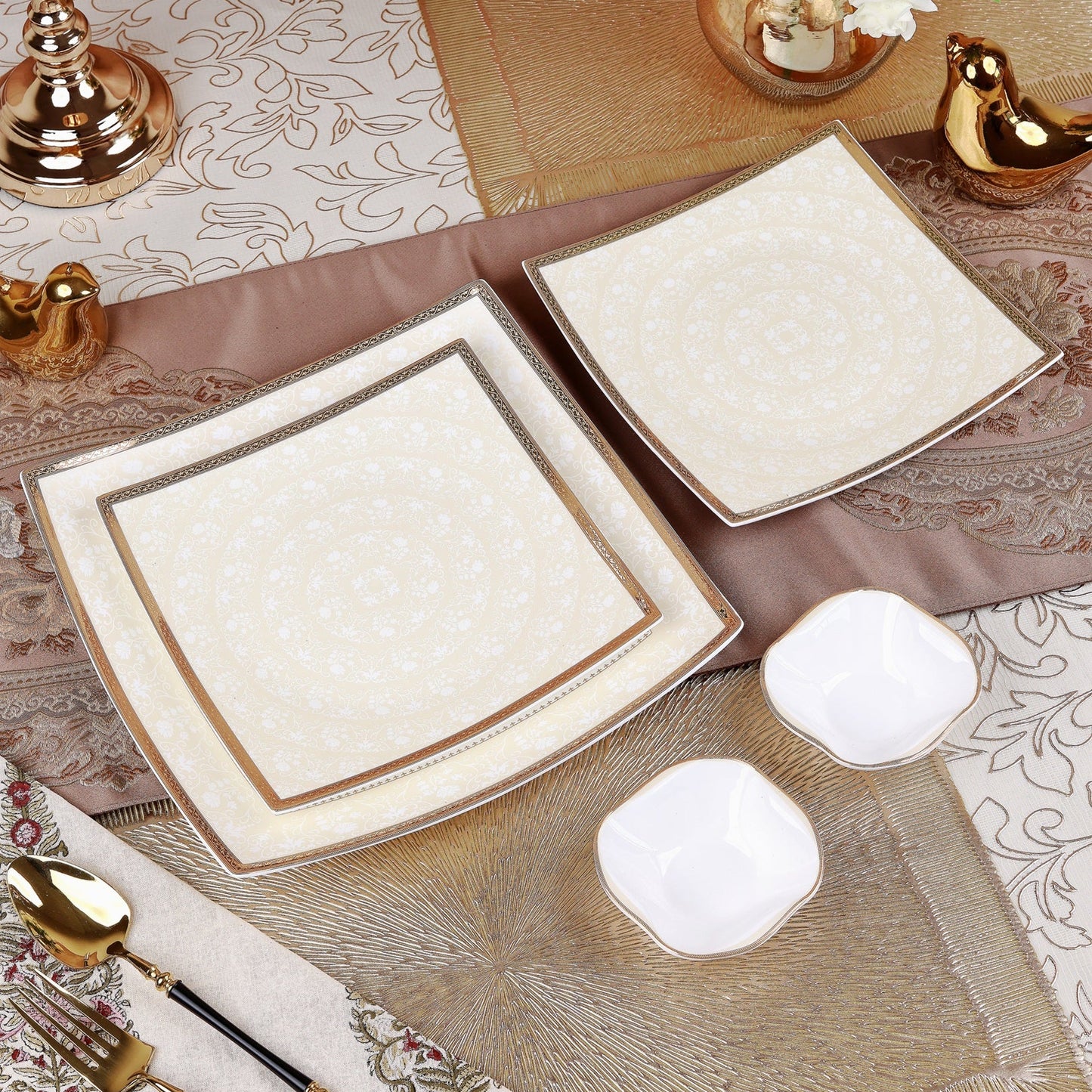 Crème Gold 10 Pcs Snack Set (2 Serving Plates, 6 Quarter Plates, 2 Dip Bowls)