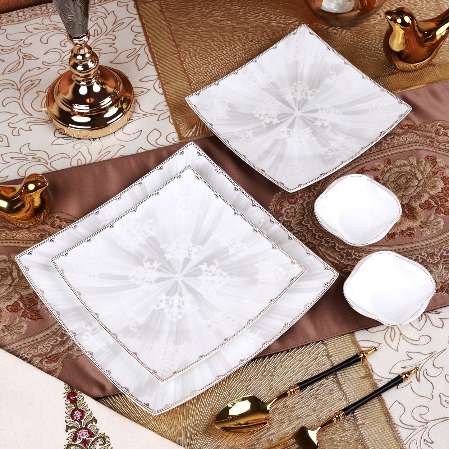 Parisian Gold 10 Pcs Snack Set (2 Serving Plates, 6 Quarter Plates, 2 Dip Bowls)