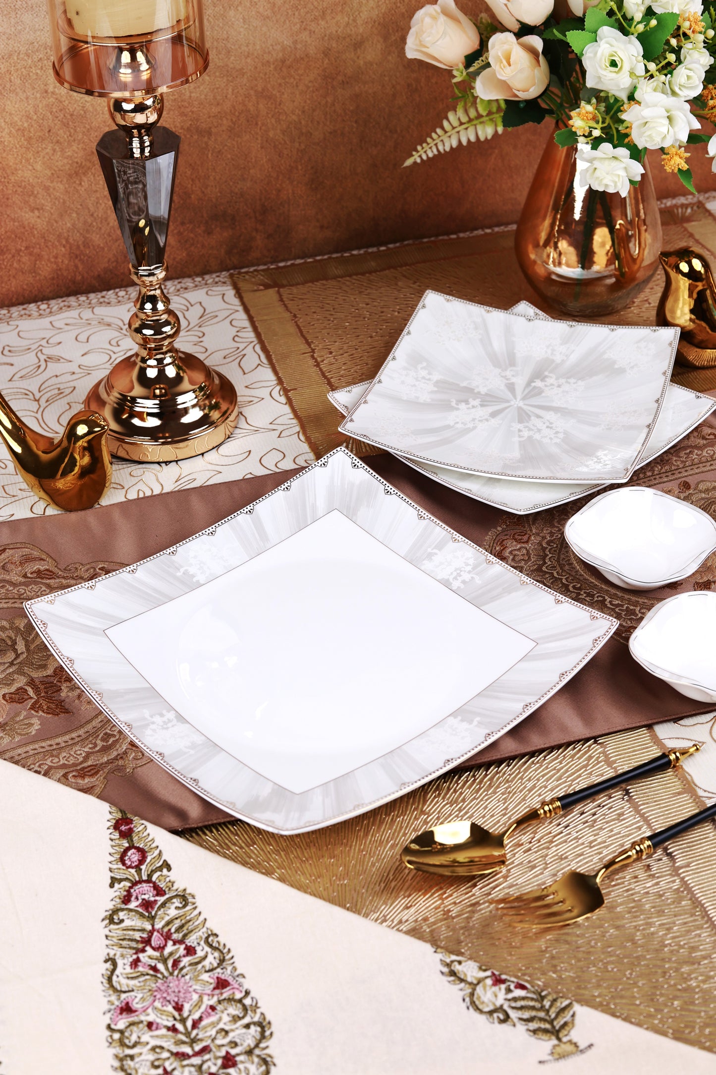 Parisian Gold 10 Pcs Snack Set (2 Serving Plates, 6 Quarter Plates, 2 Dip Bowls)