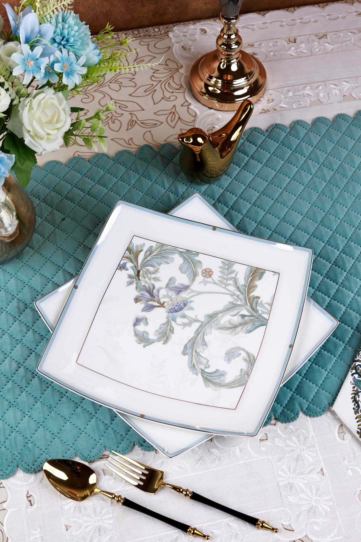 Oriental Blume 10 Pcs Snack Set (2 Serving Plates, 6 Quarter Plates, 2 Dip Bowls)