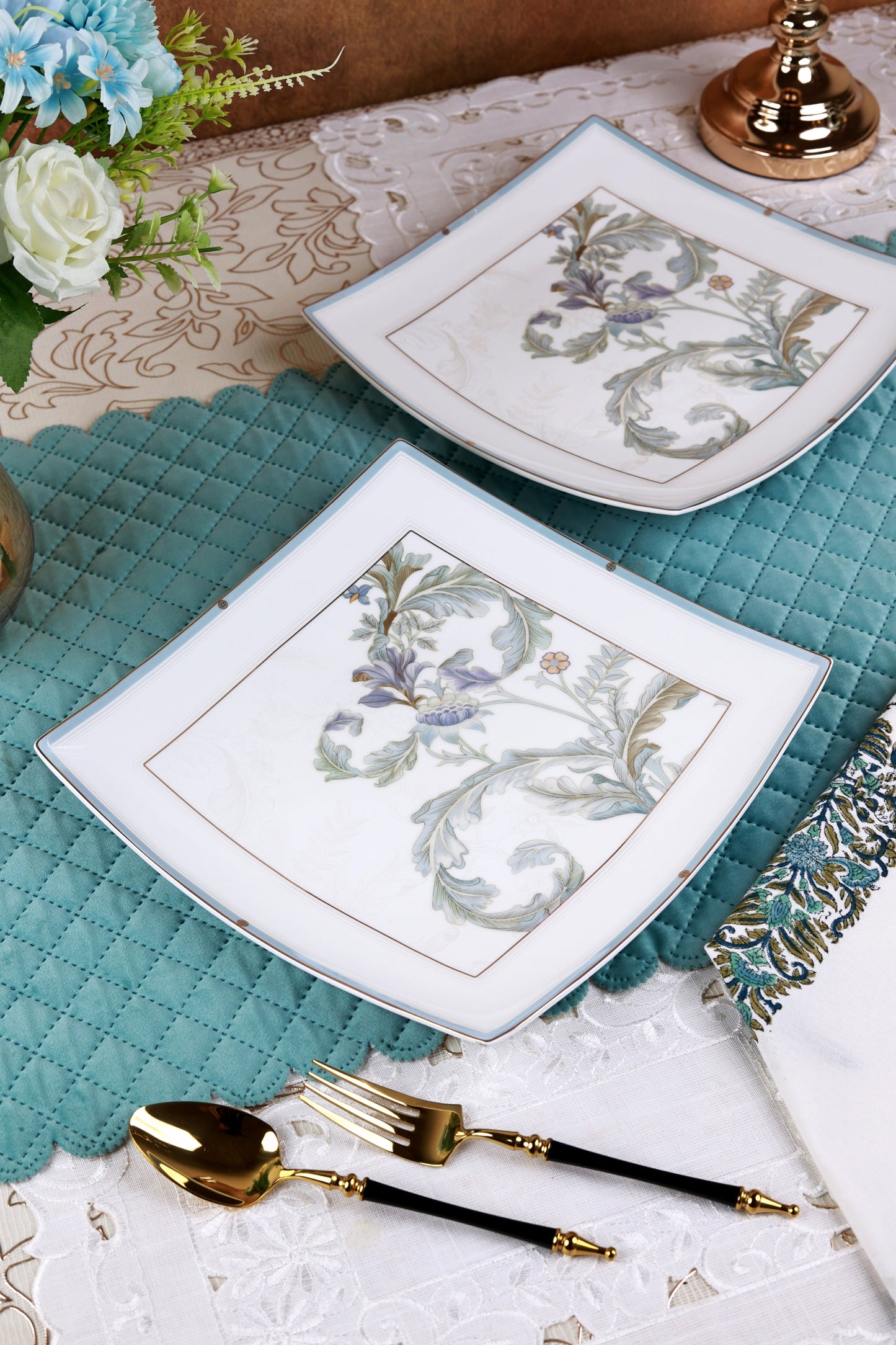 Oriental Blume 10 Pcs Snack Set (2 Serving Plates, 6 Quarter Plates, 2 Dip Bowls)
