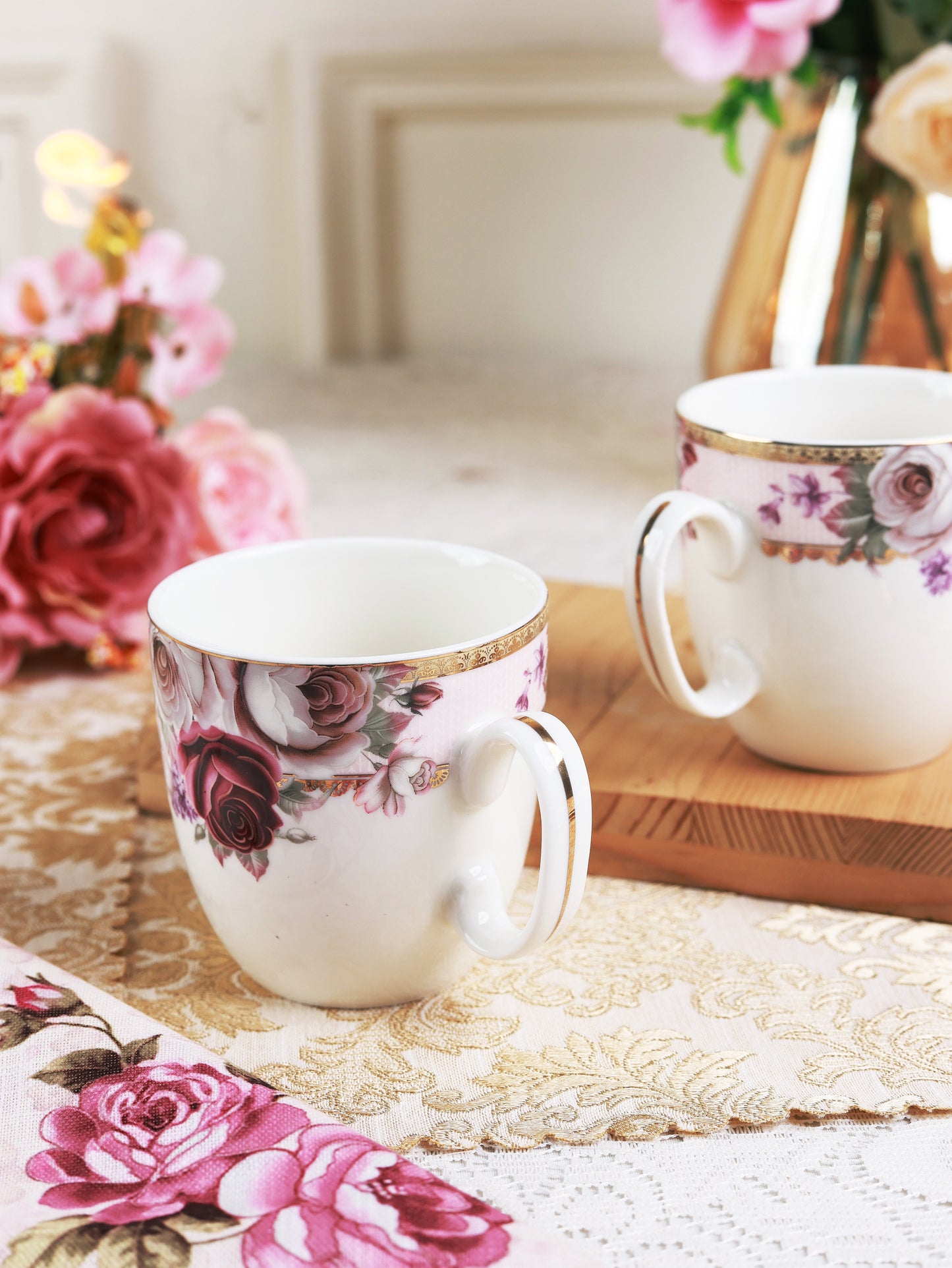 Rose Garden Mug Set (Capacity 200 ML, Set of 6)