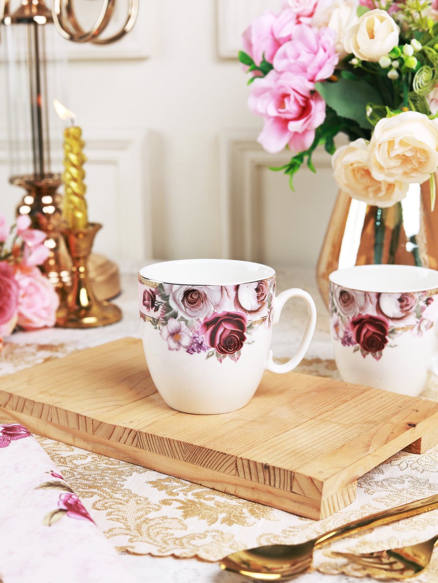 Rose Garden Mug Set (Capacity 200 ML, Set of 6)