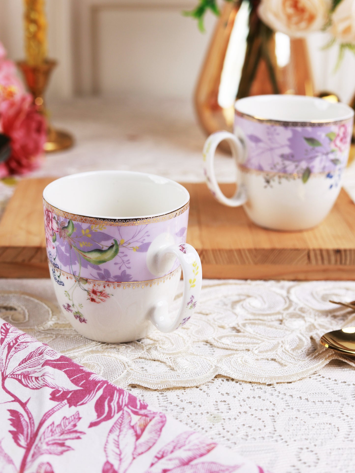 Lilac Garden Mug Set (Capacity 200 ML, Set of 6)