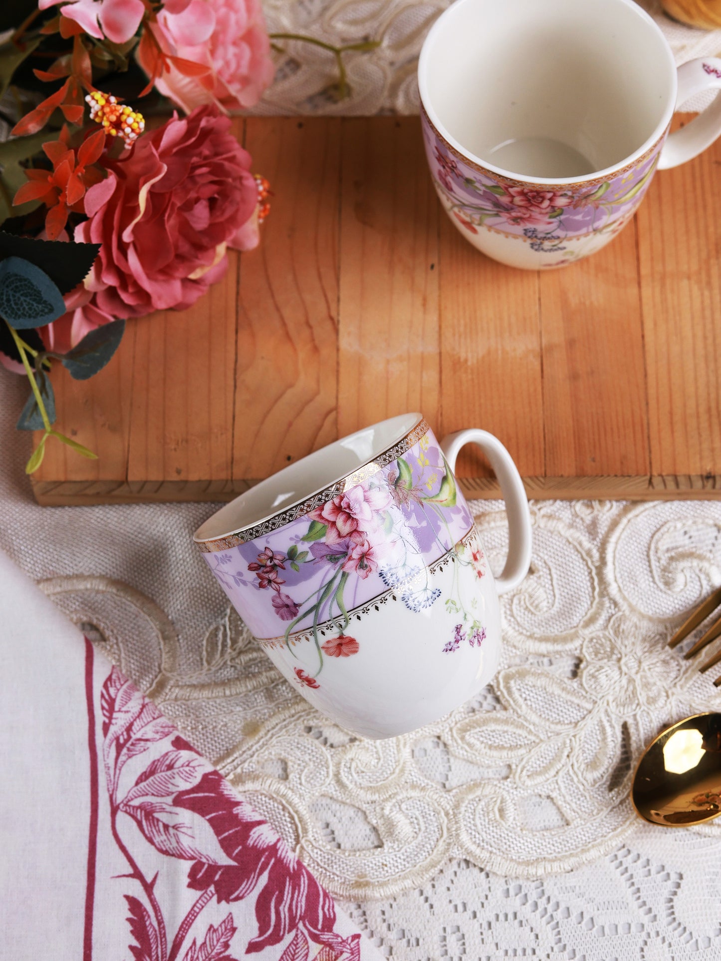 Lilac Garden Mug Set (Capacity 200 ML, Set of 6)