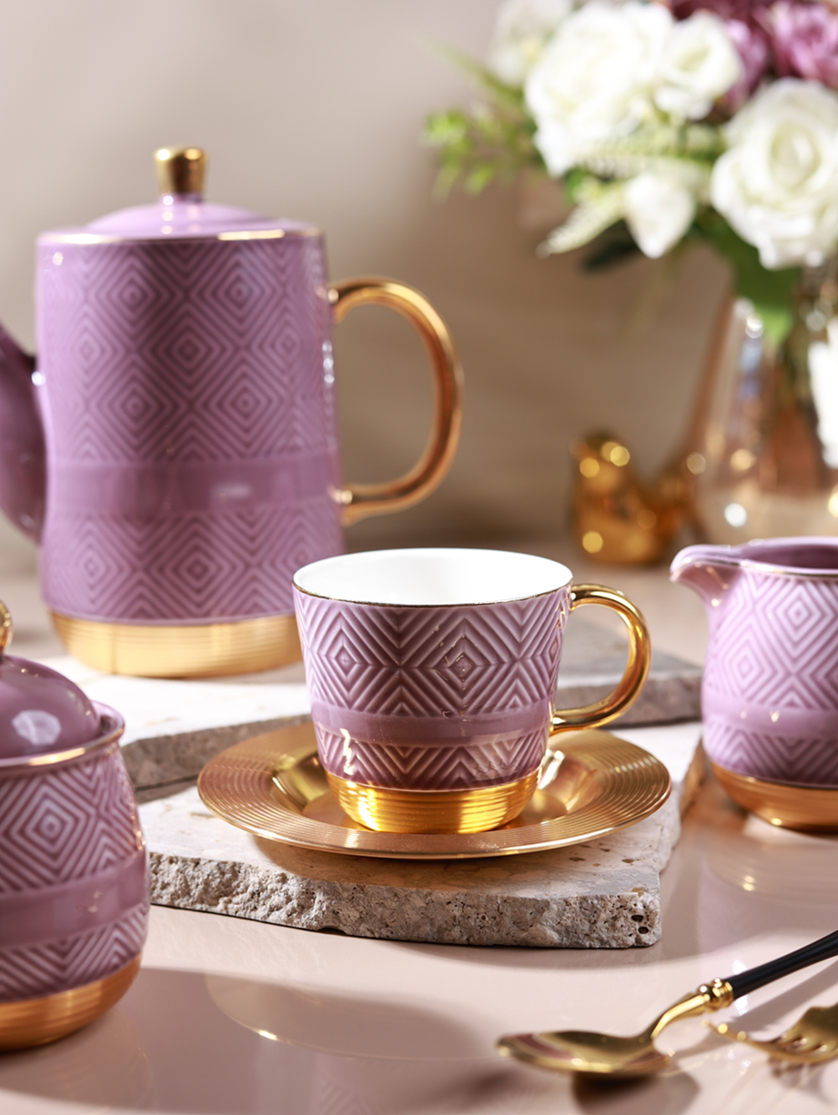 Mauve 15 Pcs Tea Set (Metal Collection, 24K Gold)