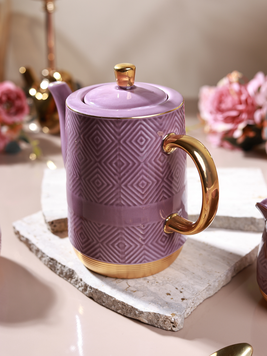 Mauve 15 Pcs Tea Set (Metal Collection, 24K Gold)