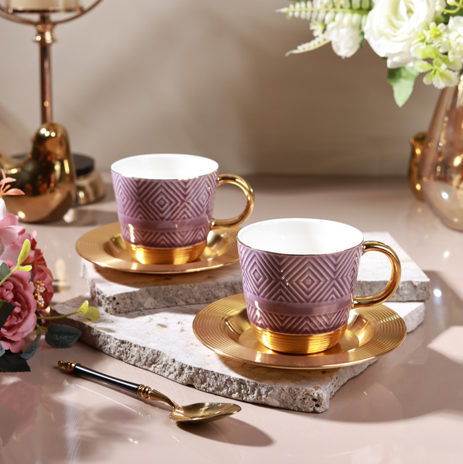 Mauve 15 Pcs Tea Set (Metal Collection, 24K Gold)