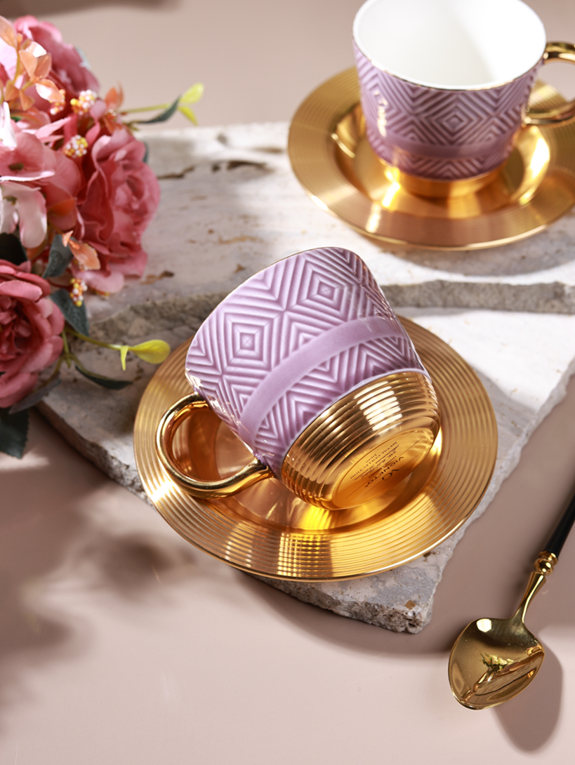 Mauve 15 Pcs Tea Set (Metal Collection, 24K Gold)