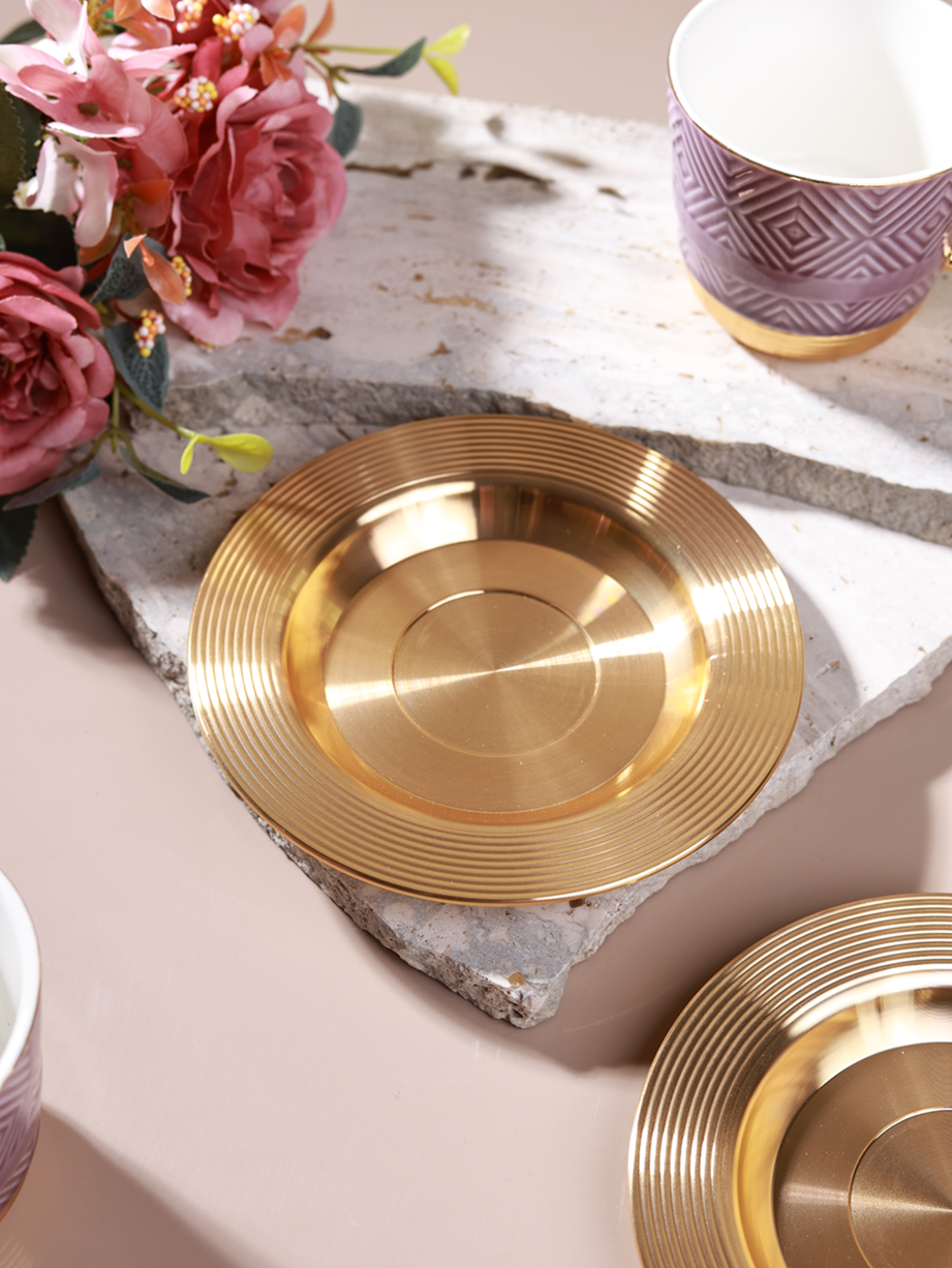 Mauve 15 Pcs Tea Set (Metal Collection, 24K Gold)