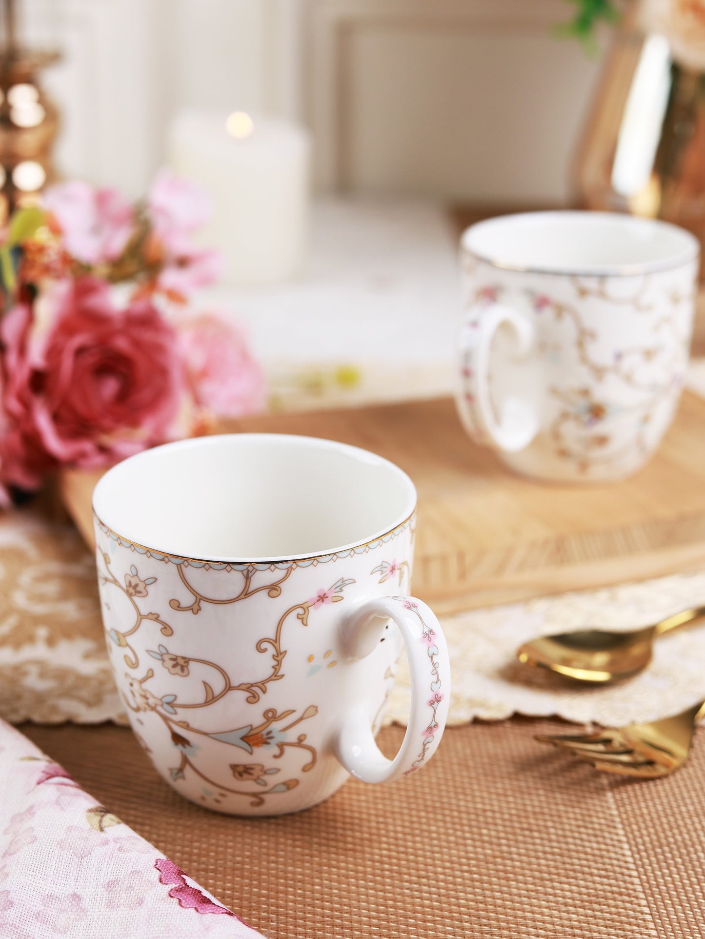 White Pattern Mug Set (Capacity 200 ML, Set of 6) - Vigneto