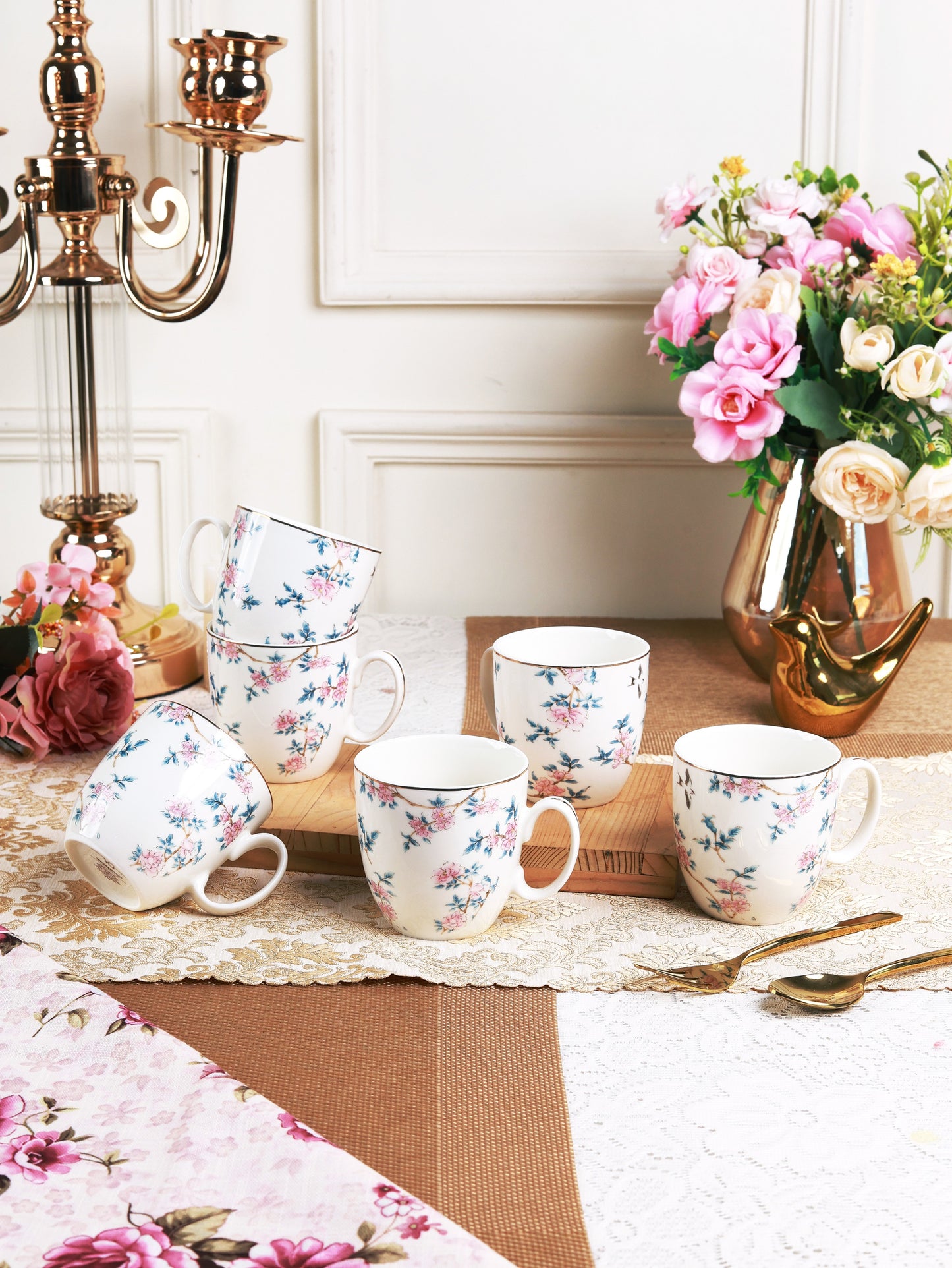 Victorian Green Mug Set (Capacity 200 ML, Set of 6)
