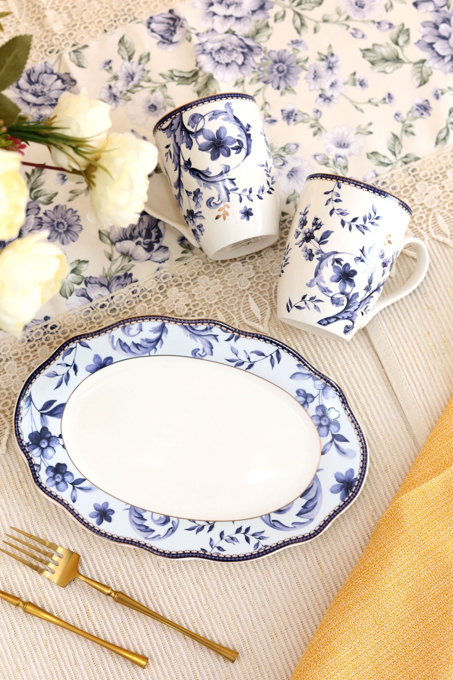 Midnight Blue Coffee Mugs and Tray