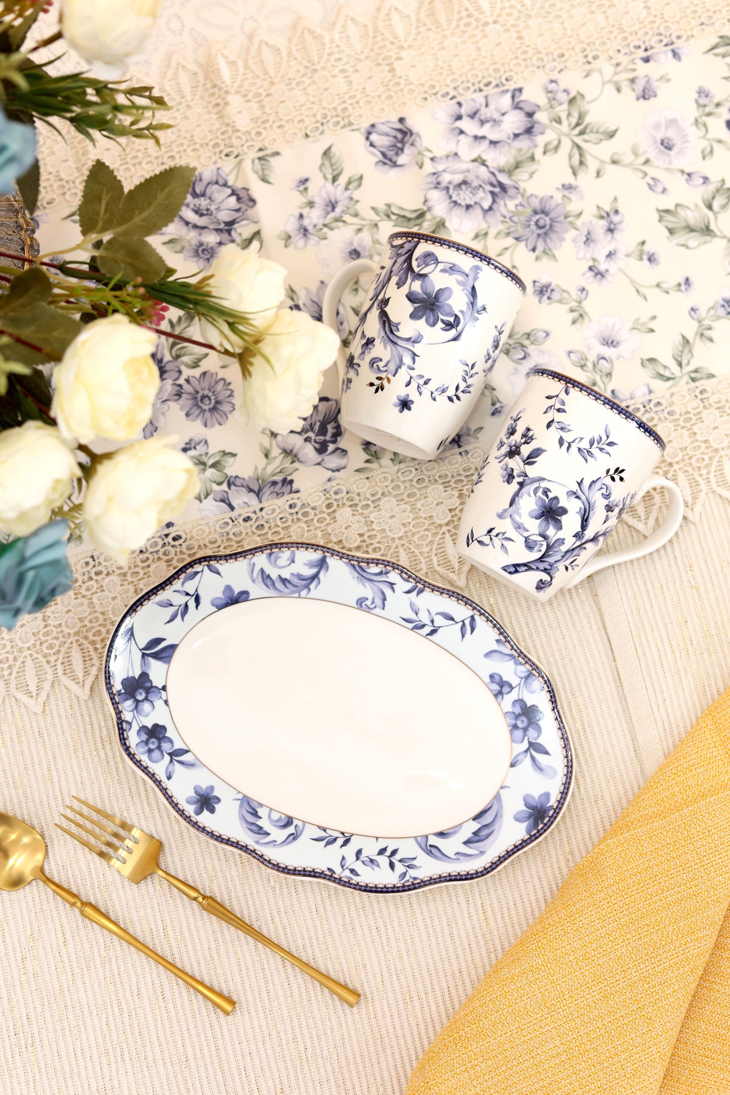 Midnight Blue Coffee Mugs and Tray