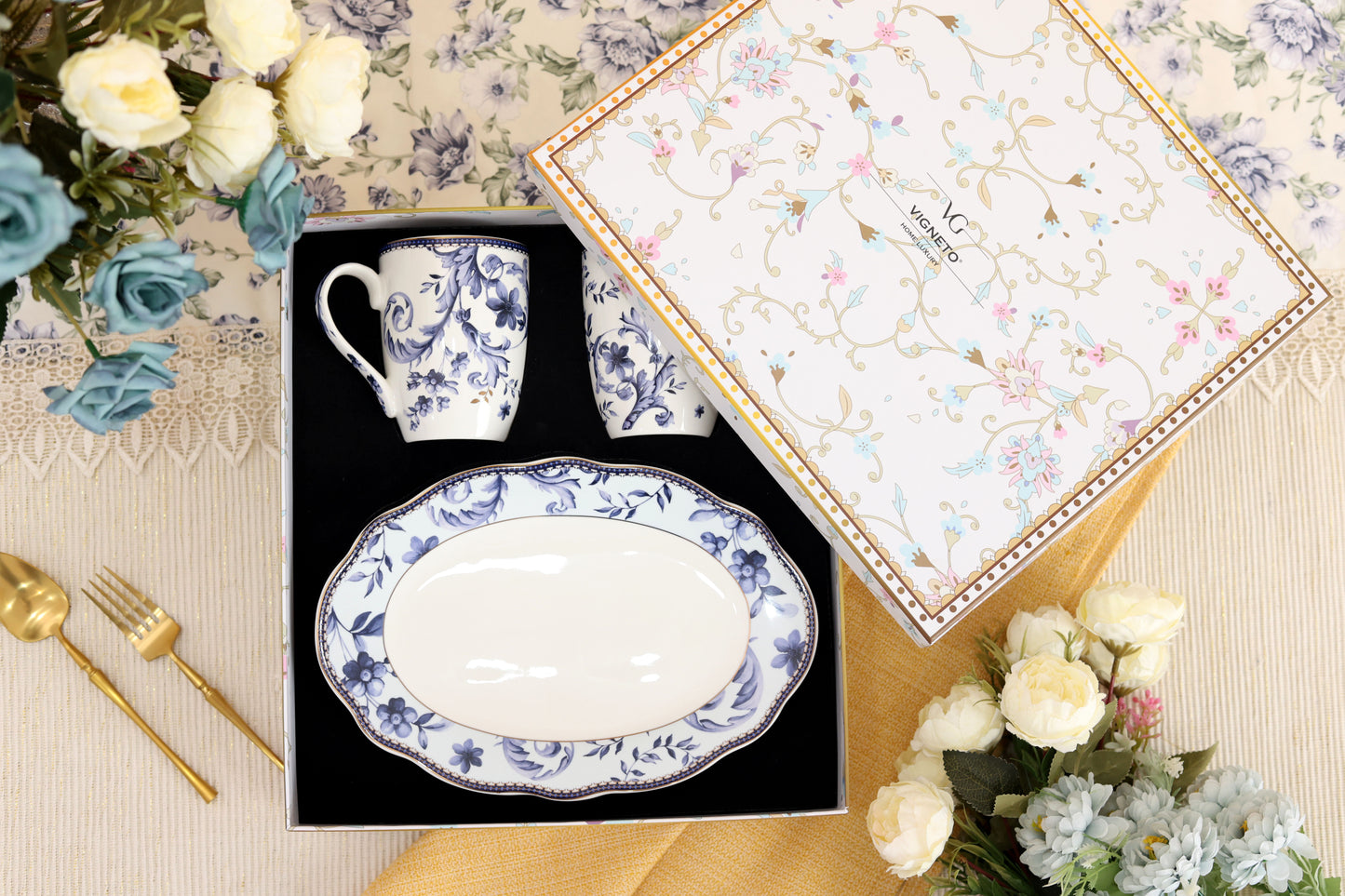 Midnight Blue Coffee Mugs and Tray