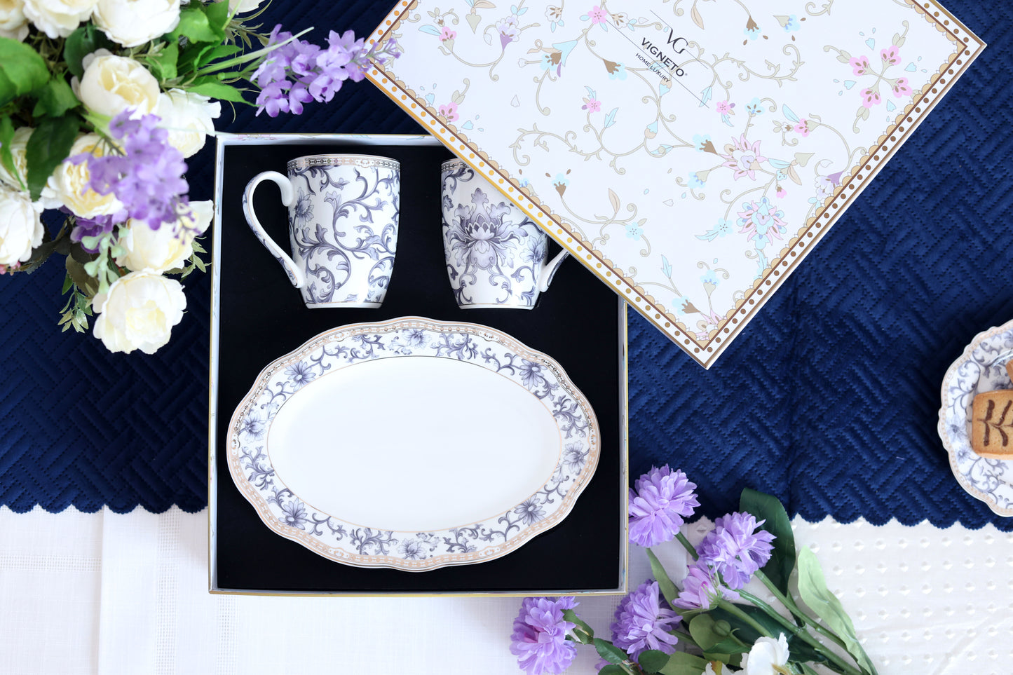 Royal Blue Coffee Mugs and Tray