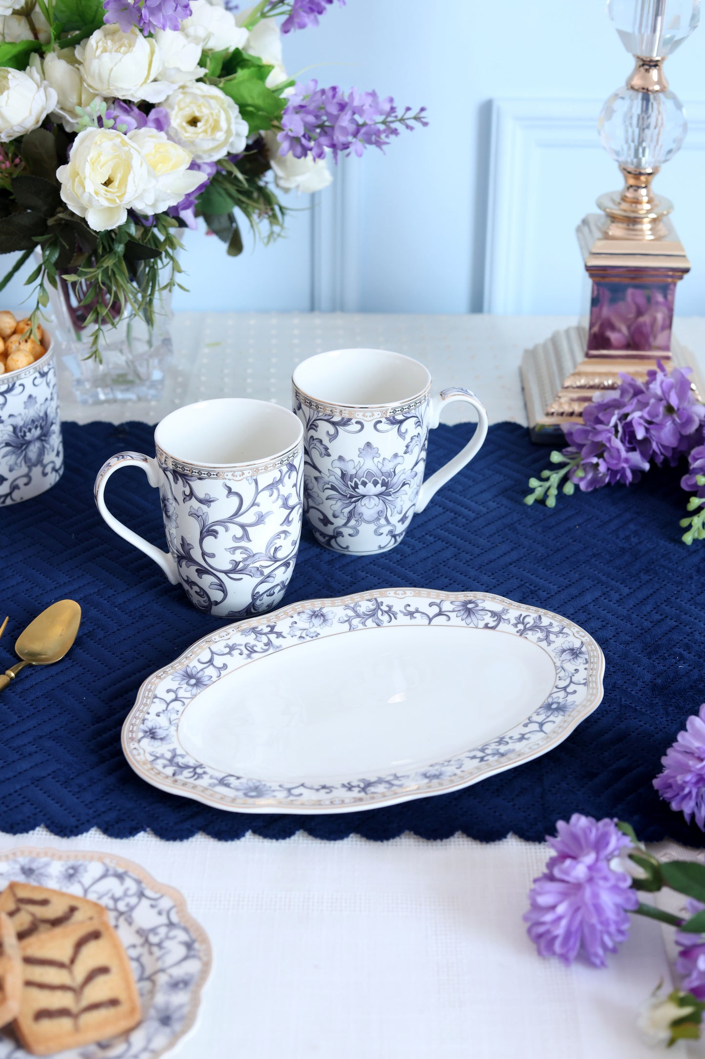 Royal Blue Coffee Mugs and Tray